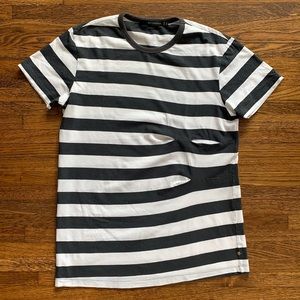 Kai-aakmann Black and White Striped Short Sleeve Tee Shirt with Pintuck detail